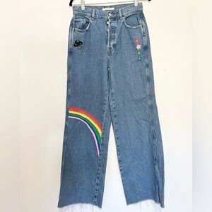 Pacsun straight leg jeans denim size 27 rainbow colorful retro boho western
